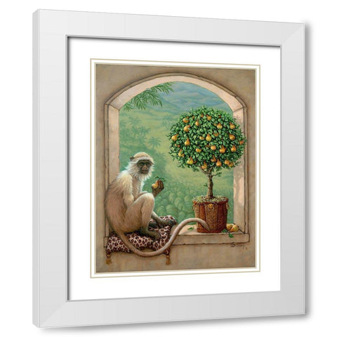 Monkey and Pear Tree White Modern Wood Framed Art Print with Double Matting by Kruskamp, Janet