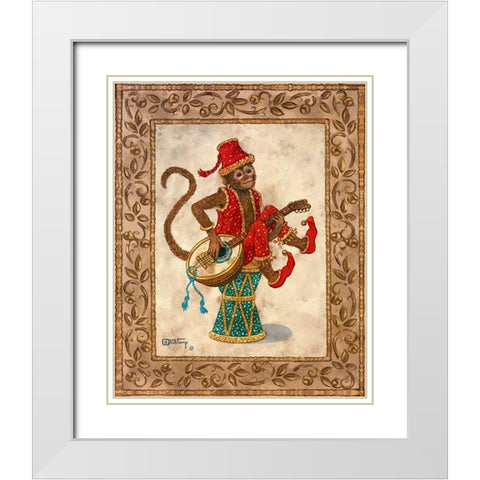 Monkey with Mandolin White Modern Wood Framed Art Print with Double Matting by Kruskamp, Janet