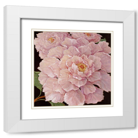 Fuschia Peonies White Modern Wood Framed Art Print with Double Matting by Kruskamp, Janet