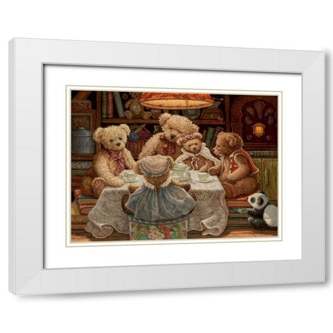 Teddy Bear Tea Party White Modern Wood Framed Art Print with Double Matting by Kruskamp, Janet