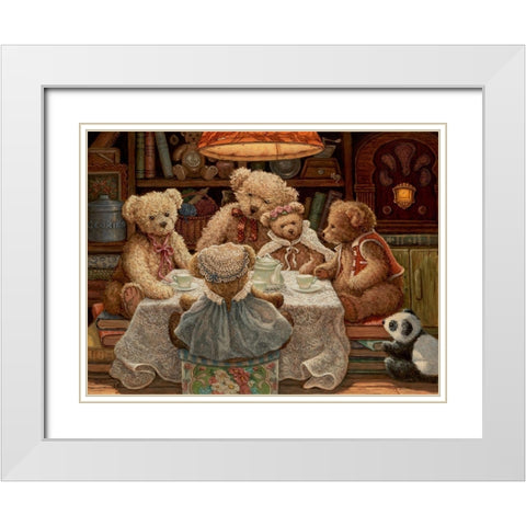 Teddy Bear Tea Party White Modern Wood Framed Art Print with Double Matting by Kruskamp, Janet