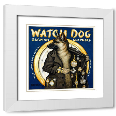 Watch Dog White Modern Wood Framed Art Print with Double Matting by Kruskamp, Janet