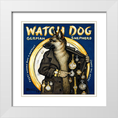 Watch Dog White Modern Wood Framed Art Print with Double Matting by Kruskamp, Janet