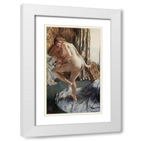 After the Bath White Modern Wood Framed Art Print with Double Matting by Degas, Edgar