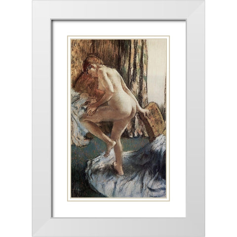 After the Bath White Modern Wood Framed Art Print with Double Matting by Degas, Edgar
