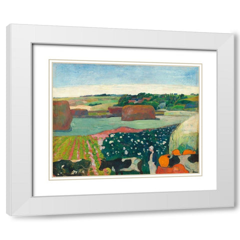 Haystacks in Brittany White Modern Wood Framed Art Print with Double Matting by Gauguin, Paul