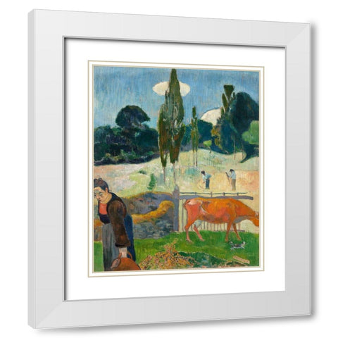 The Red Cow White Modern Wood Framed Art Print with Double Matting by Gauguin, Paul