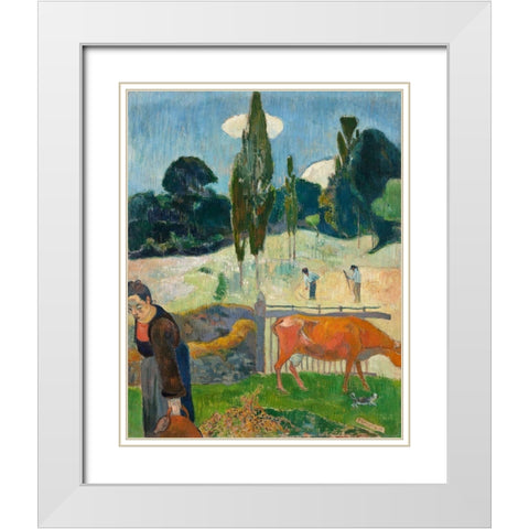 The Red Cow White Modern Wood Framed Art Print with Double Matting by Gauguin, Paul
