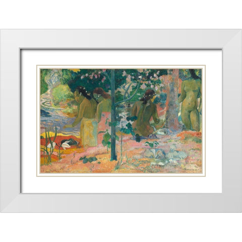 The Bathers White Modern Wood Framed Art Print with Double Matting by Gauguin, Paul