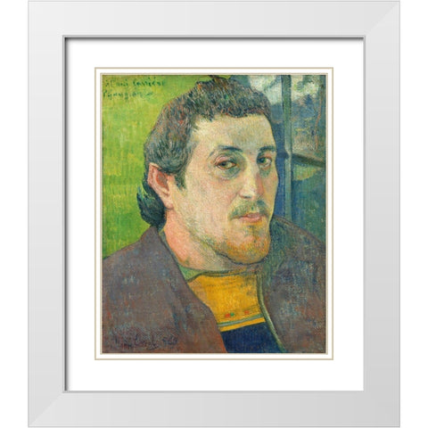Self-Portrait Dedicated to Carriere White Modern Wood Framed Art Print with Double Matting by Gauguin, Paul