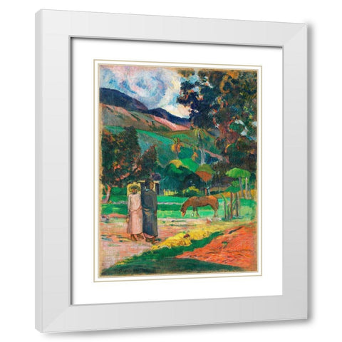 Tahitian Landscape White Modern Wood Framed Art Print with Double Matting by Gauguin, Paul