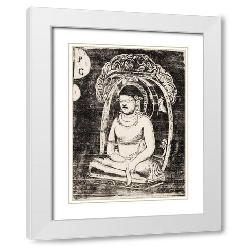 Buddha, from the Suite of Late Wood-Block Prints White Modern Wood Framed Art Print with Double Matting by Gauguin, Paul