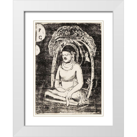 Buddha, from the Suite of Late Wood-Block Prints White Modern Wood Framed Art Print with Double Matting by Gauguin, Paul