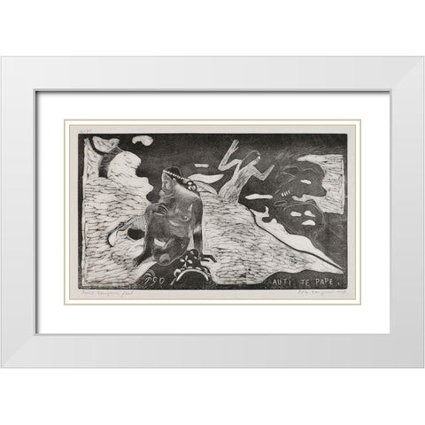 Women at the River (Auti te pape) from the Noa Noa Suite White Modern Wood Framed Art Print with Double Matting by Gauguin, Paul
