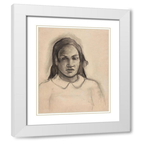 Portrait of Tehamana White Modern Wood Framed Art Print with Double Matting by Gauguin, Paul