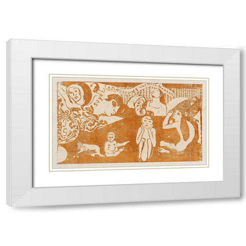 Love, and You Will Be Happy (Soyez amoureuses, vous serez heureuses) White Modern Wood Framed Art Print with Double Matting by Gauguin, Paul