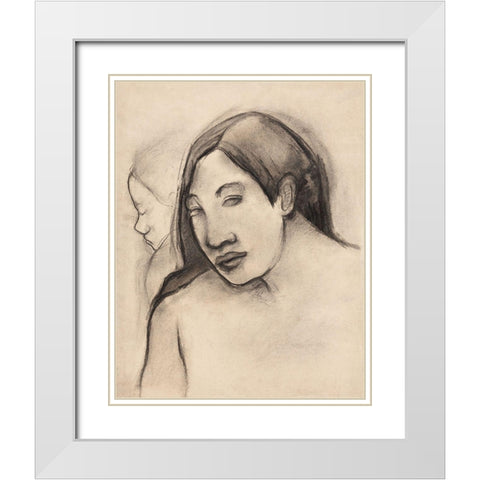 Heads of Tahitian Women, Frontal and Profile Views White Modern Wood Framed Art Print with Double Matting by Gauguin, Paul