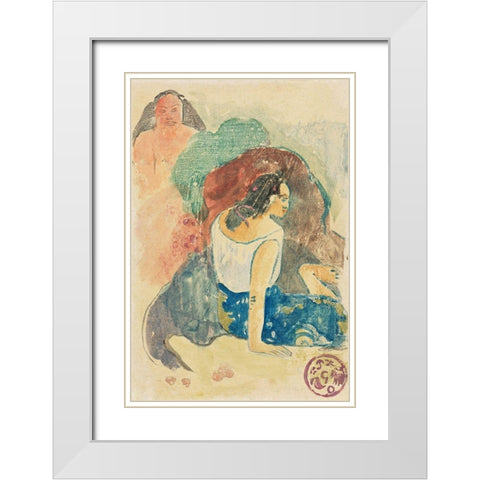 Words of the Devil (Arearea no Varua Ino) White Modern Wood Framed Art Print with Double Matting by Gauguin, Paul