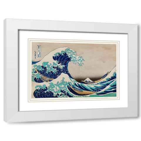 The Great Wave off Kanagawa White Modern Wood Framed Art Print with Double Matting by Hokusai, Katsushika