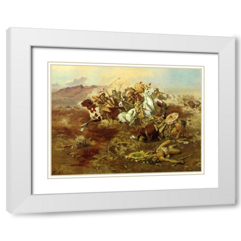 Indian Fight White Modern Wood Framed Art Print with Double Matting by Russell, Charles Marion