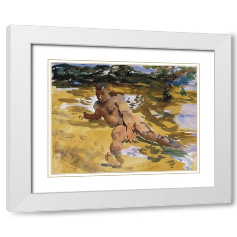 Figure on a beach, Florida White Modern Wood Framed Art Print with Double Matting by Sargent, John Singer