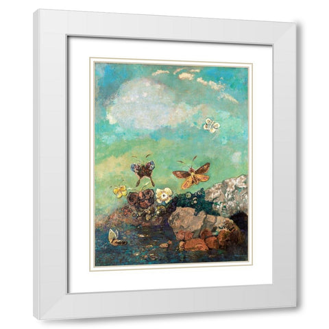 Butterflies White Modern Wood Framed Art Print with Double Matting by Redon, Odilon