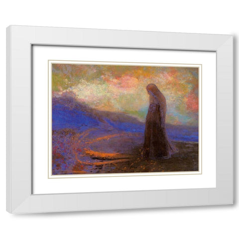 Reflection White Modern Wood Framed Art Print with Double Matting by Redon, Odilon