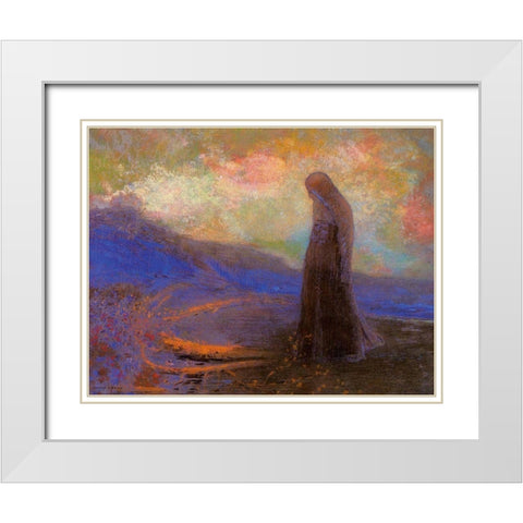 Reflection White Modern Wood Framed Art Print with Double Matting by Redon, Odilon