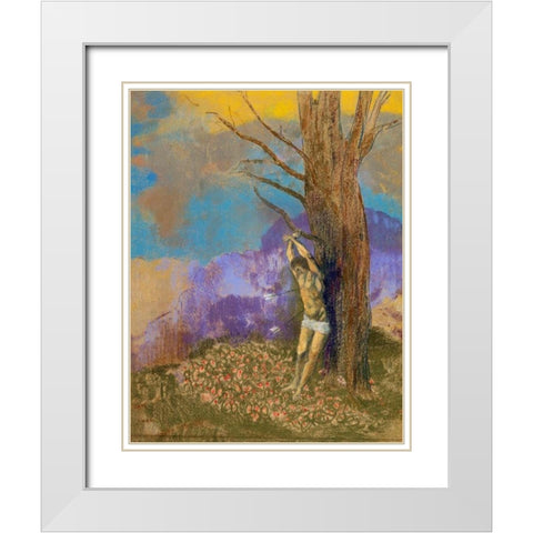 Saint Sebastien White Modern Wood Framed Art Print with Double Matting by Redon, Odilon