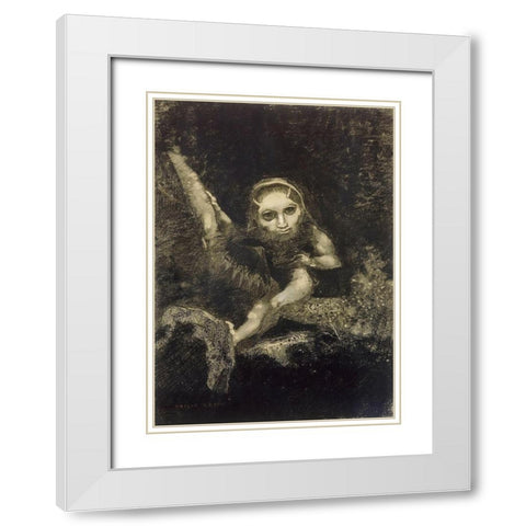 Caliban, 1881 White Modern Wood Framed Art Print with Double Matting by Redon, Odilon