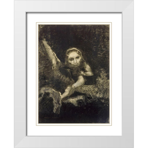 Caliban, 1881 White Modern Wood Framed Art Print with Double Matting by Redon, Odilon
