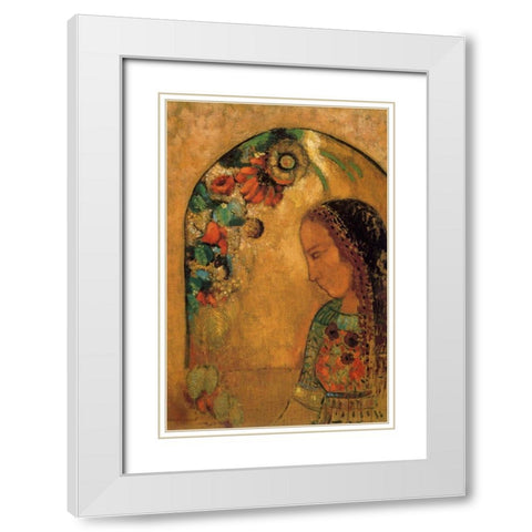 Lady of the Flowers White Modern Wood Framed Art Print with Double Matting by Redon, Odilon