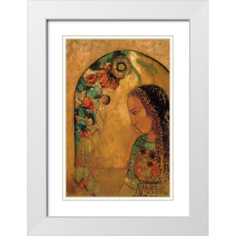 Lady of the Flowers White Modern Wood Framed Art Print with Double Matting by Redon, Odilon