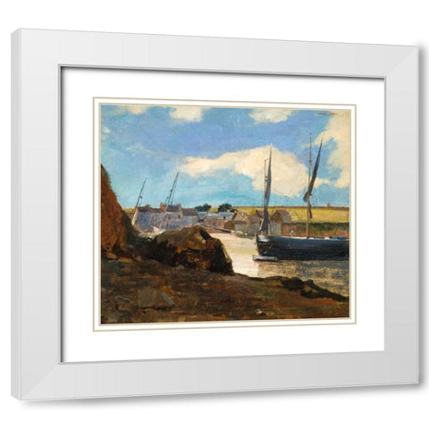 The Port of Morgat White Modern Wood Framed Art Print with Double Matting by Redon, Odilon