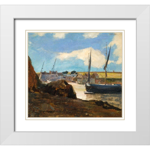 The Port of Morgat White Modern Wood Framed Art Print with Double Matting by Redon, Odilon