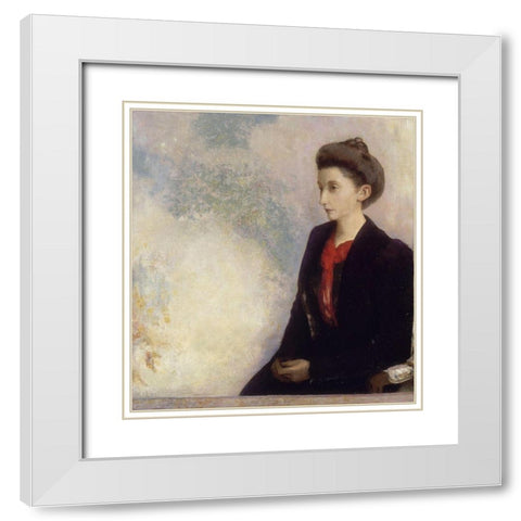 BaronessÂ Robert de Domecy White Modern Wood Framed Art Print with Double Matting by Redon, Odilon