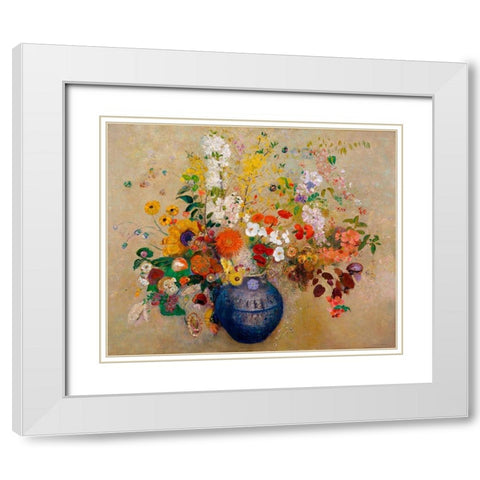 Flowers, 1909 White Modern Wood Framed Art Print with Double Matting by Redon, Odilon