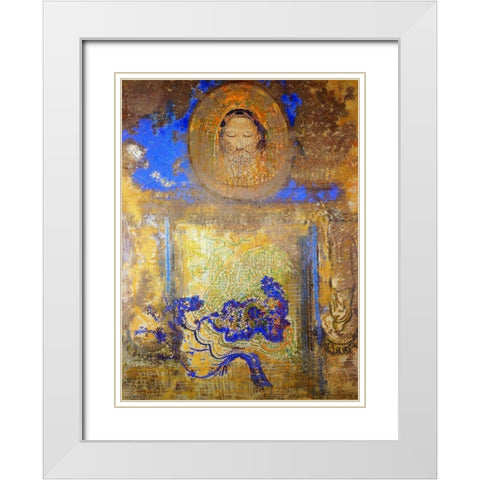 Evocation White Modern Wood Framed Art Print with Double Matting by Redon, Odilon