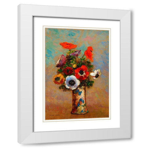 Les Anemones,Still Life with Anemones White Modern Wood Framed Art Print with Double Matting by Redon, Odilon