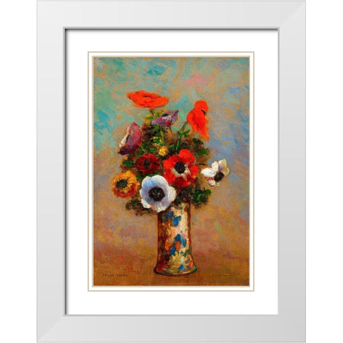Les Anemones,Still Life with Anemones White Modern Wood Framed Art Print with Double Matting by Redon, Odilon