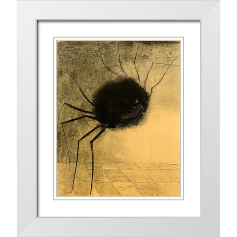 The Smiling Spider White Modern Wood Framed Art Print with Double Matting by Redon, Odilon