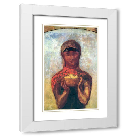 The Cup of Mystery White Modern Wood Framed Art Print with Double Matting by Redon, Odilon