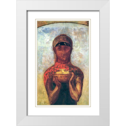 The Cup of Mystery White Modern Wood Framed Art Print with Double Matting by Redon, Odilon