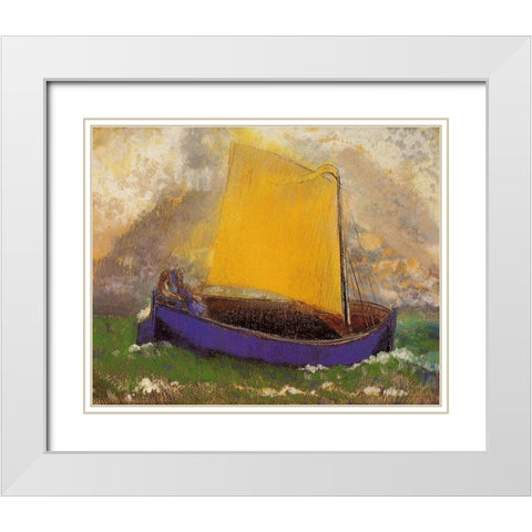 The Mysterious Boat White Modern Wood Framed Art Print with Double Matting by Redon, Odilon