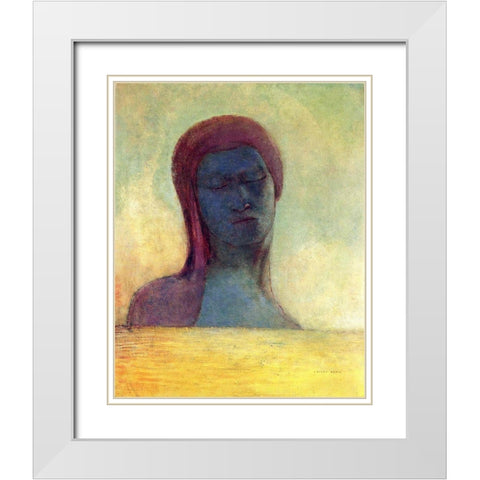 Closed Eyes White Modern Wood Framed Art Print with Double Matting by Redon, Odilon