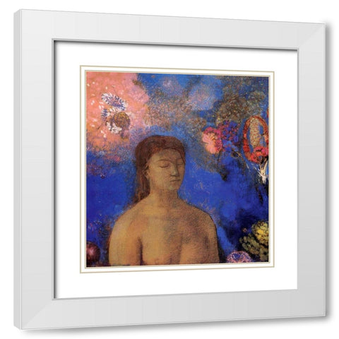 Closed Eyes Blue Background White Modern Wood Framed Art Print with Double Matting by Redon, Odilon