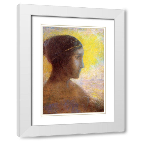 Head of a Young Woman in Profile White Modern Wood Framed Art Print with Double Matting by Redon, Odilon