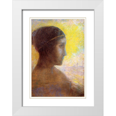 Head of a Young Woman in Profile White Modern Wood Framed Art Print with Double Matting by Redon, Odilon