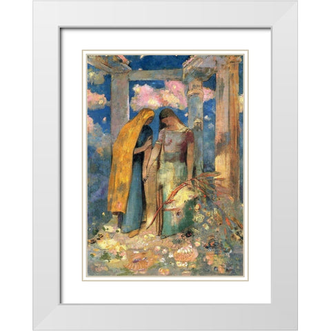 Mystical Conversation White Modern Wood Framed Art Print with Double Matting by Redon, Odilon