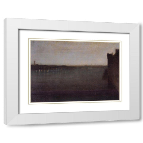 Nocturne in Gray and Gold, Westminster Bridge White Modern Wood Framed Art Print with Double Matting by Whistler, James McNeill